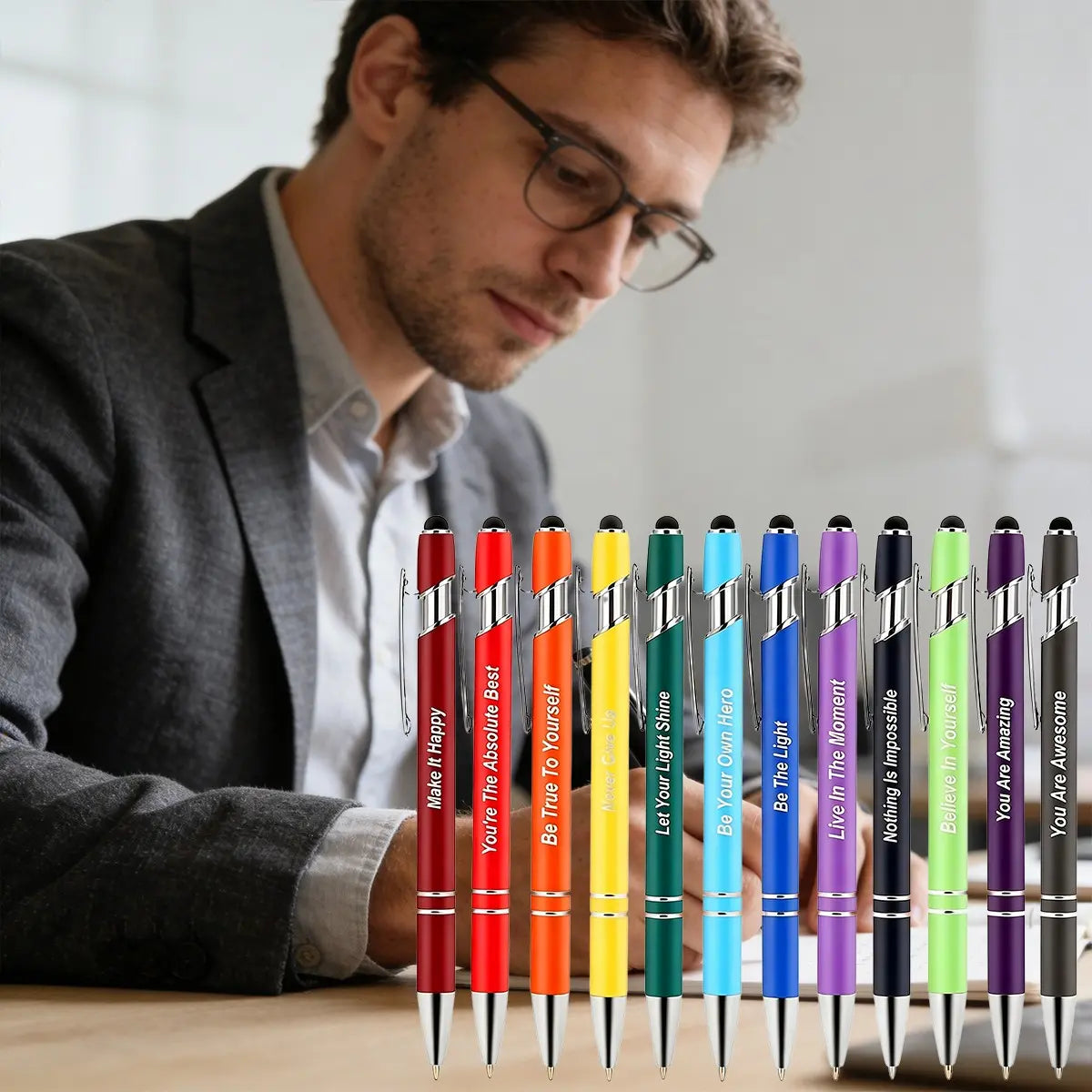 24 Pcs Inspirational Ballpoint Pens, Inspirational Quotes, Motivational Ballpoint Pen with Stylus Tip, Funny Ink Pens Bulk, Aesthetic Pens, Cool Pens, Inspirational Gifts for Women Men, Teacher Coworkers Nurse, Office Supplies Black Ink Smooth Writing