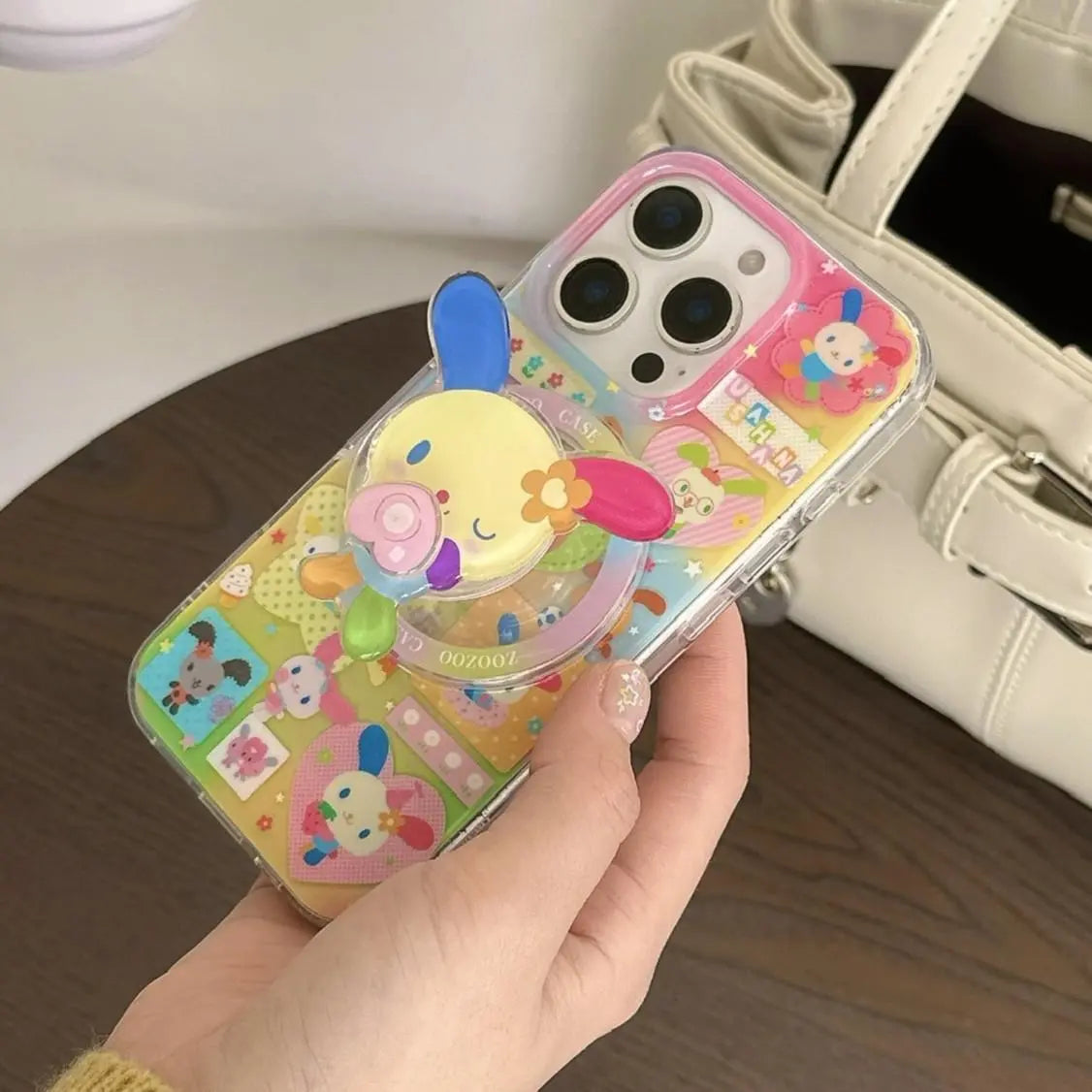 Magnetic Dual-Layer Heart Rainbow Rabbit Protective Smartphone Case Cover for Apple Iphone 17 Pro Max, Fashionable Women'S Simple Design, No Wooden Material