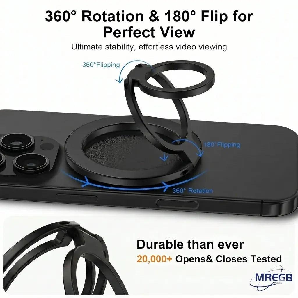 MREGB Magsafe Magnetic Ring Holder Cellphone Stand - N52 Strong Magnet, 360° Adjustable Dual-Axis, 3-Fold Metal Socket, Phone Accessories for Iphone 15/14/13/12 Pro Max, Samsung Smartphones, Mobile Magnetic Mount