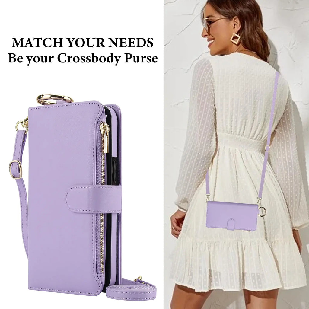 Crossbody Card Bag, Crossbody Phone Strap, Cell Phone Accessories, Multi Functional Wallet Flip Zipper with Hanging Rope Phone Case Suitable for Apple Iphone 17 Pro Max 17 Air 16 15 Pro Max 14 plus 13 Pro Multi Card Position Protective Cover for Women