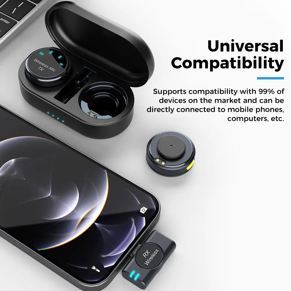 Wireless Lavalier Microphone for Iphone/Android/Camera/Pc/Laptop,30H Battery Life, 1000Ft Range, Noise Cancellation, Button Size Lapel Microphone for Iphone/Ipad/Video Recording/Streaming/Youtube