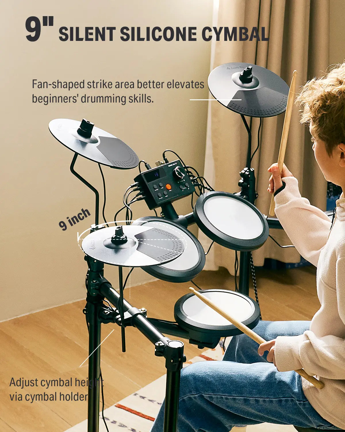 Donner DED-70 Electric Drum Set for Children Aged 6-14, Electric Drums with 4 Quiet Mesh Drum Pads, 2 Switch Pedal, Portable and Solid Drum Set with Type-C Charging, 68+ Sounds, Throne, Headphones, Sticks, Melodics Lessons