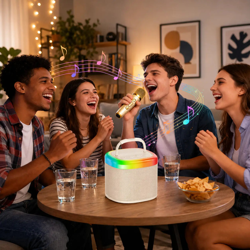 [100% Original] JYX D17 Mini Karaoke Machine Bluetooth Speaker with Wireless Microphones, Powerful Bass & RGB Lights | Portable KTV System for Summer Outdoor Parties, Family Fun & Gifts for Men and Women Mothersdaygift Summerwins Dealsforyoudays