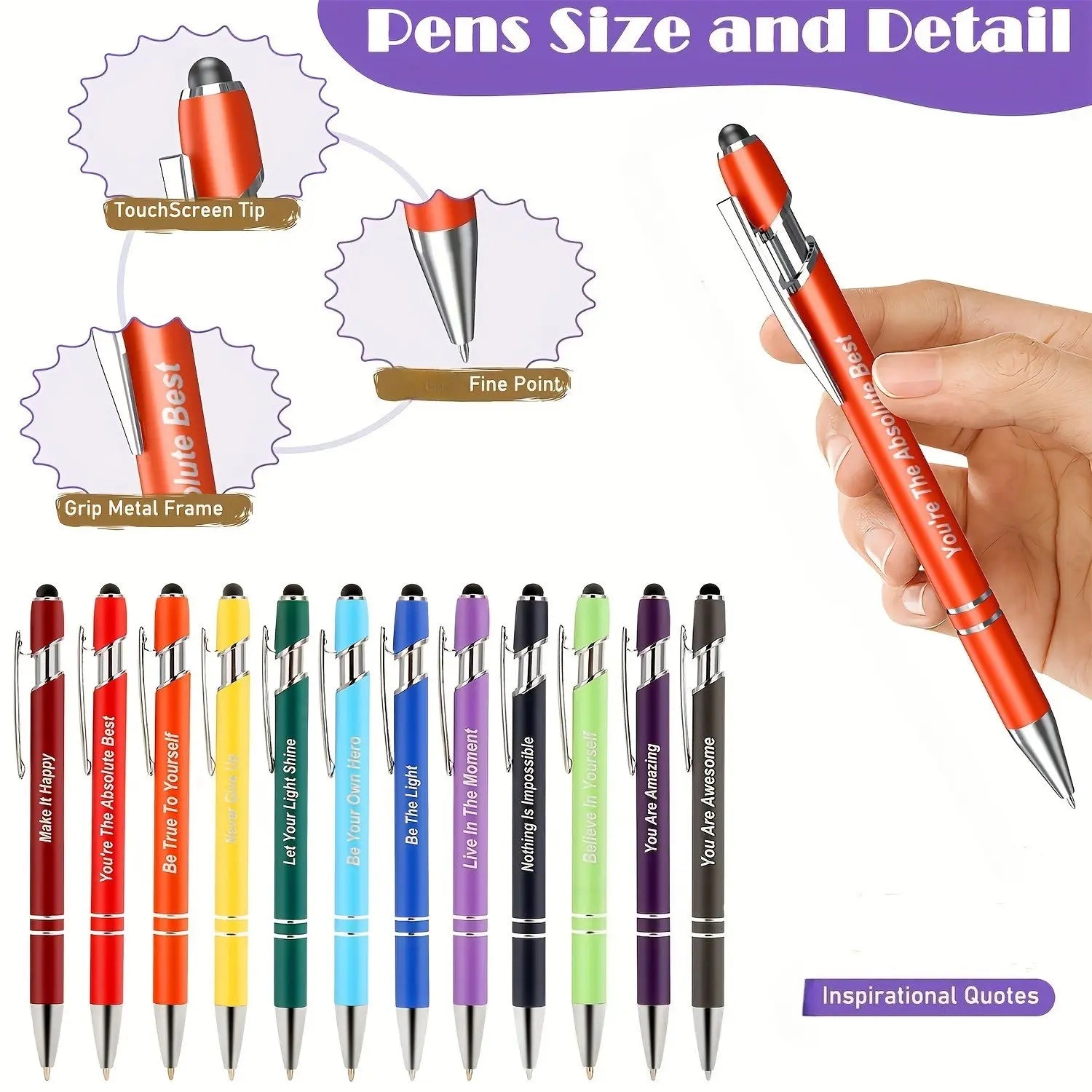 24 Pcs Inspirational Ballpoint Pens, Inspirational Quotes, Motivational Ballpoint Pen with Stylus Tip, Funny Ink Pens Bulk, Aesthetic Pens, Cool Pens, Inspirational Gifts for Women Men, Teacher Coworkers Nurse, Office Supplies Black Ink Smooth Writing