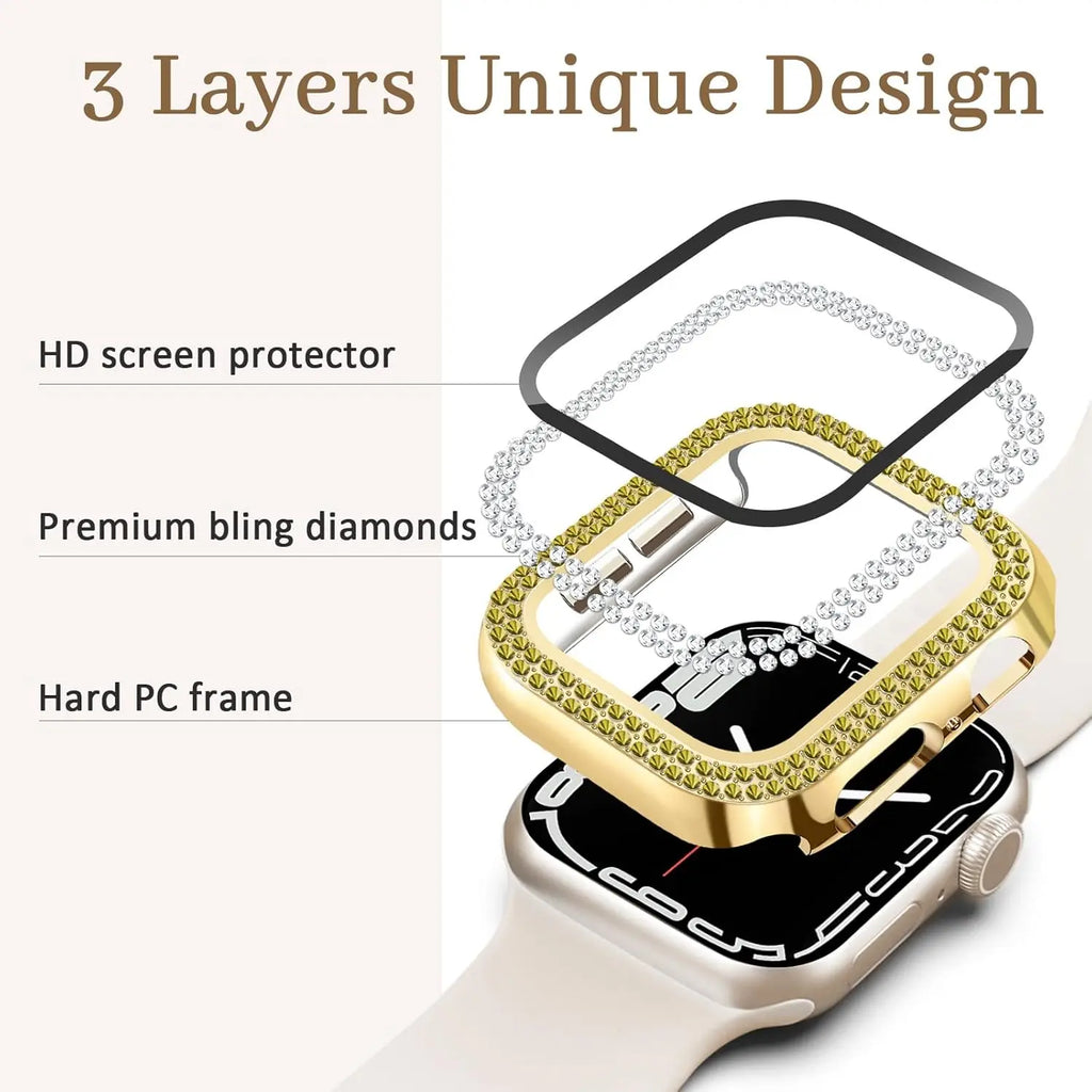 Bling Case with HD Screen Protector Women Compatible with Apple Watch 40Mm Diamond Protective Face Cover PC Frame Protector for Iwatch Series 4/5/6/SE Gold