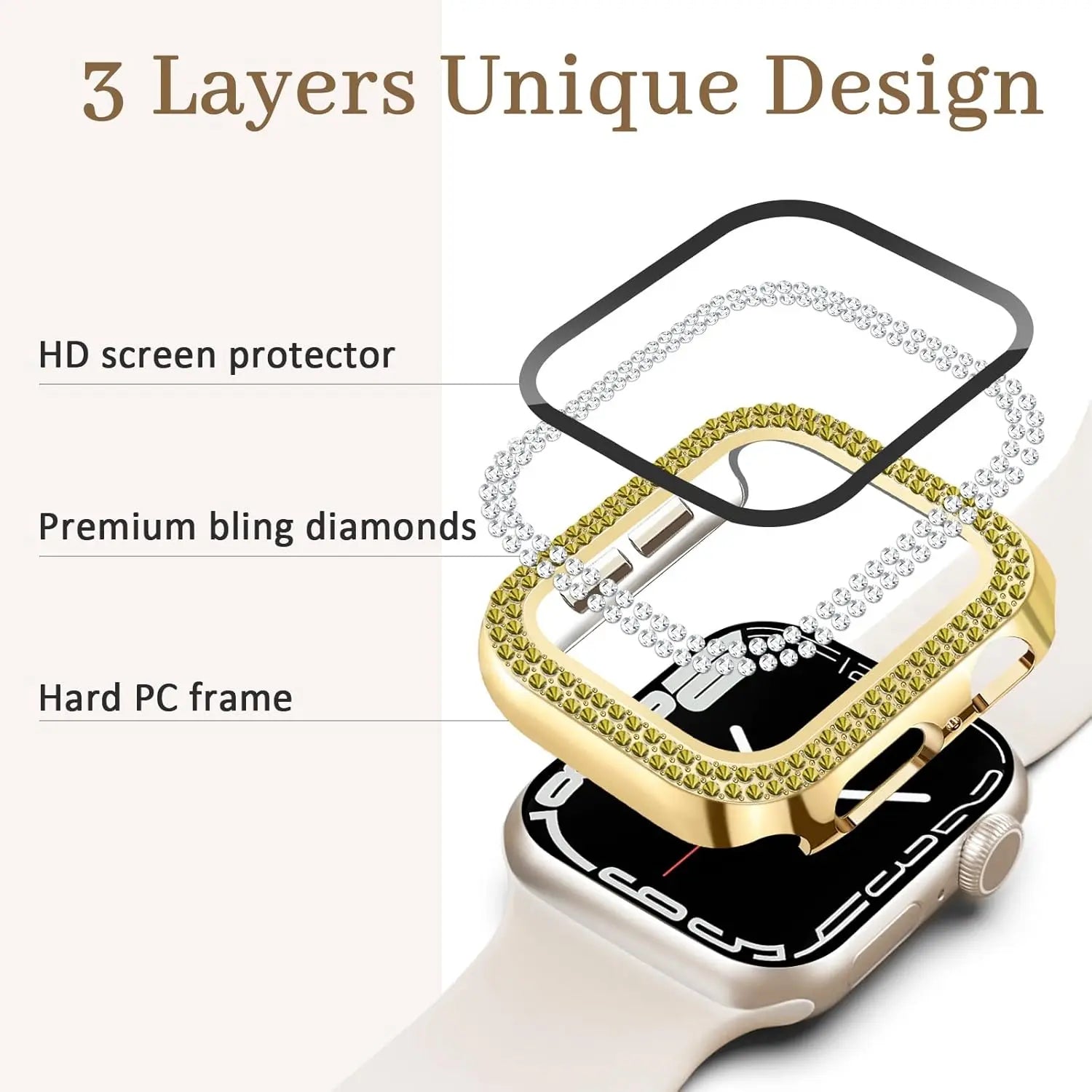 Bling Case with HD Screen Protector Women Compatible with Apple Watch 40Mm Diamond Protective Face Cover PC Frame Protector for Iwatch Series 4/5/6/SE Gold
