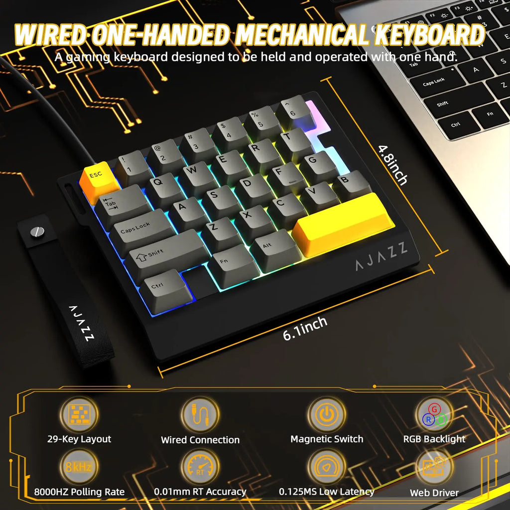 AJAZZ AK029 Single-Handed Wired Magnetic Gaming Keyboard 8K Hz, RGB, 0.01Mm RT Precision，29 Keys, for FPS Gaming Colorful RGB Backlight Web Driver Support Gaming Keyboard