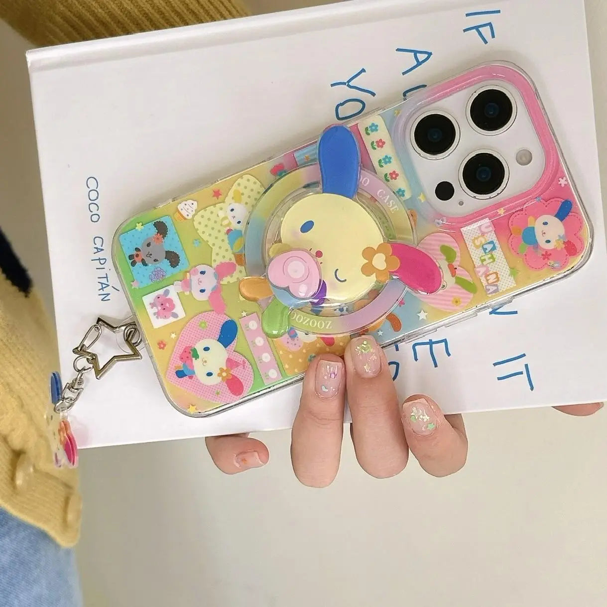 Magnetic Dual-Layer Heart Rainbow Rabbit Protective Smartphone Case Cover for Apple Iphone 17 Pro Max, Fashionable Women'S Simple Design, No Wooden Material