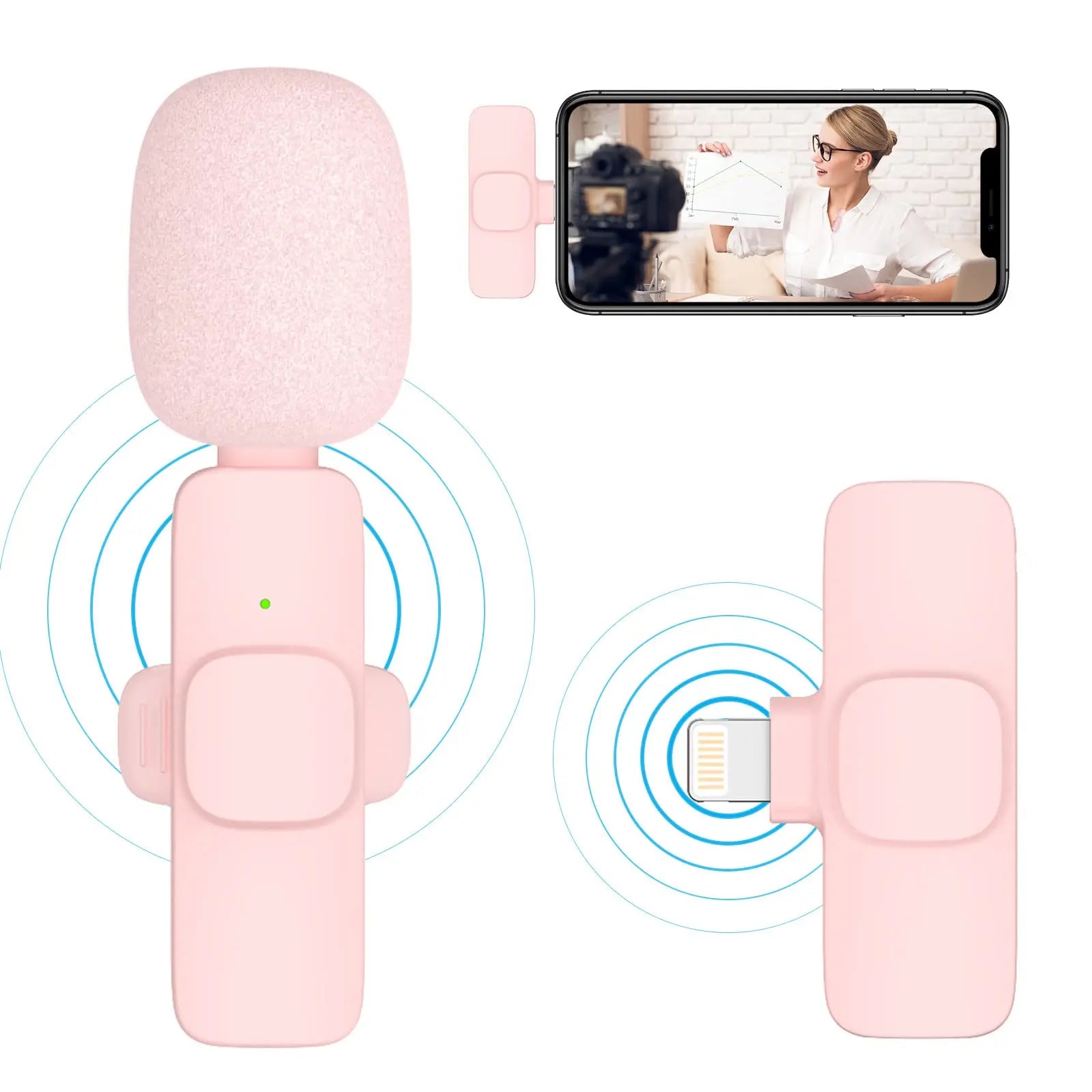 2 Pcs Professional Wireless Lavalier Microphone, USB Rechargeable Plug-And-Play Lapel Mic for Video Recording, Teaching, Interviews and Podcasts,For Iphone, Android, Ipad - Mini Wireless Clip-On Microphones
