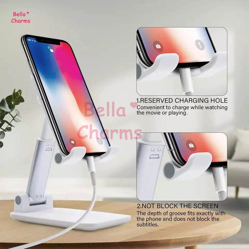 Foldable and Adjustable Cell Phone Stand – Universal Desk Phone Holder Compatible with Iphone and All Smartphones, Stable and Portable Design for Office, Home, and Travel, Ideal for Video Calls, Watching Movies, and Hands-Free Usage