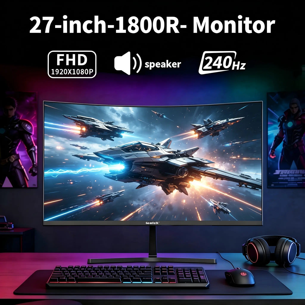 Gawfolk 27 Inch 240Hz Curved Monitor, FHD 1080P Gaming Monitor, Built-In Speakers, Freesync, MPRT 1Ms, 100% Srgb, 3000:1, 1800R,, HDMI 2.0&DP 1.4, VESA 100Mm *100Mm