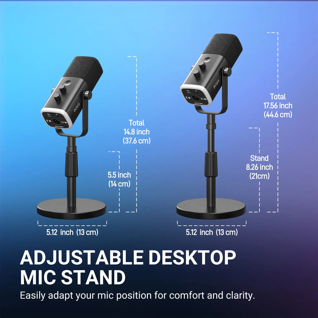 FIFINE AM8S Gaming Microphone with Adjustable Stand, Height Adjustable Heavy-Duty Metal Stand, RGB Dynamic Mic with Quick Mute, Gain Volume Control, Headphone Jack, XLR/USB for Podcast, Streaming, Recording, PC PS5 Gamer, Audio Interface Mixer, Smartphone