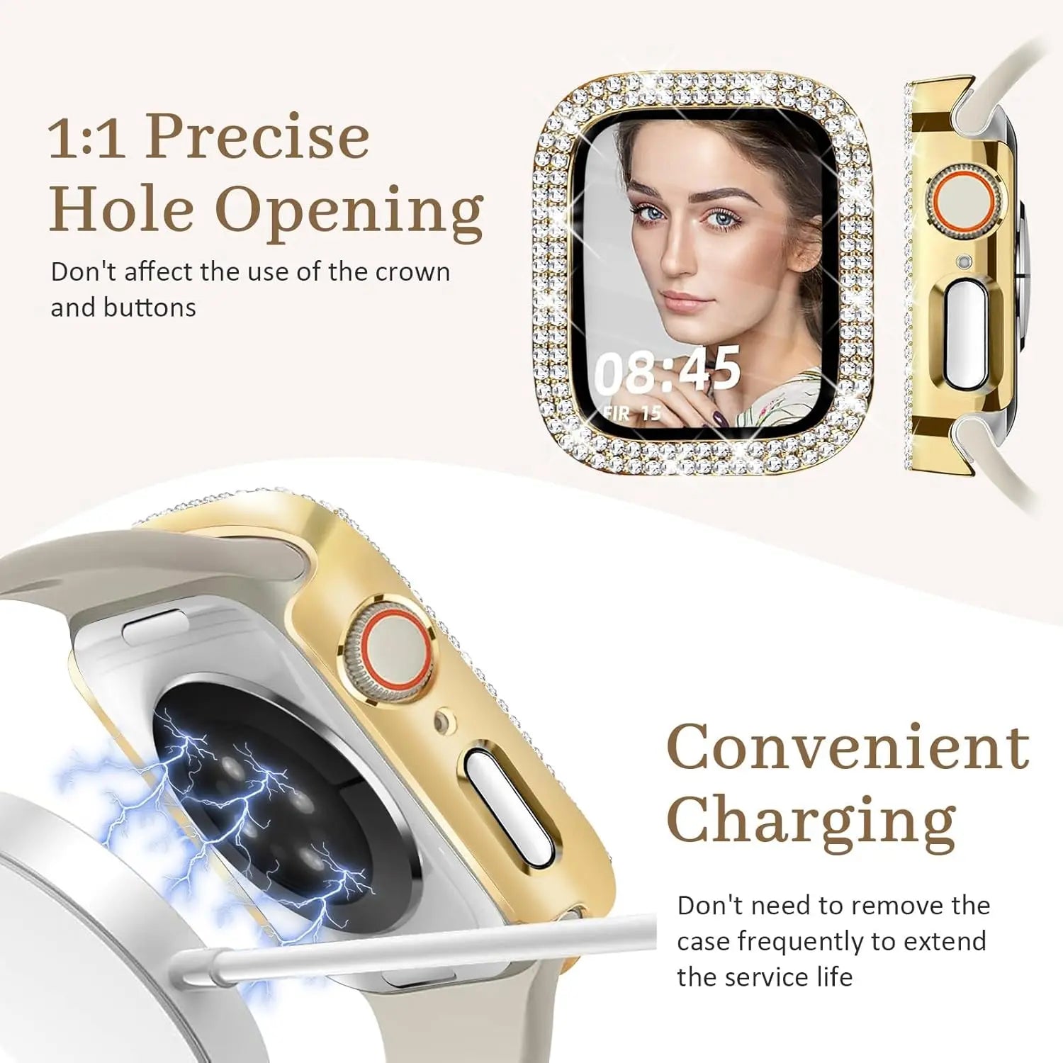 Bling Case with HD Screen Protector Women Compatible with Apple Watch 40Mm Diamond Protective Face Cover PC Frame Protector for Iwatch Series 4/5/6/SE Gold