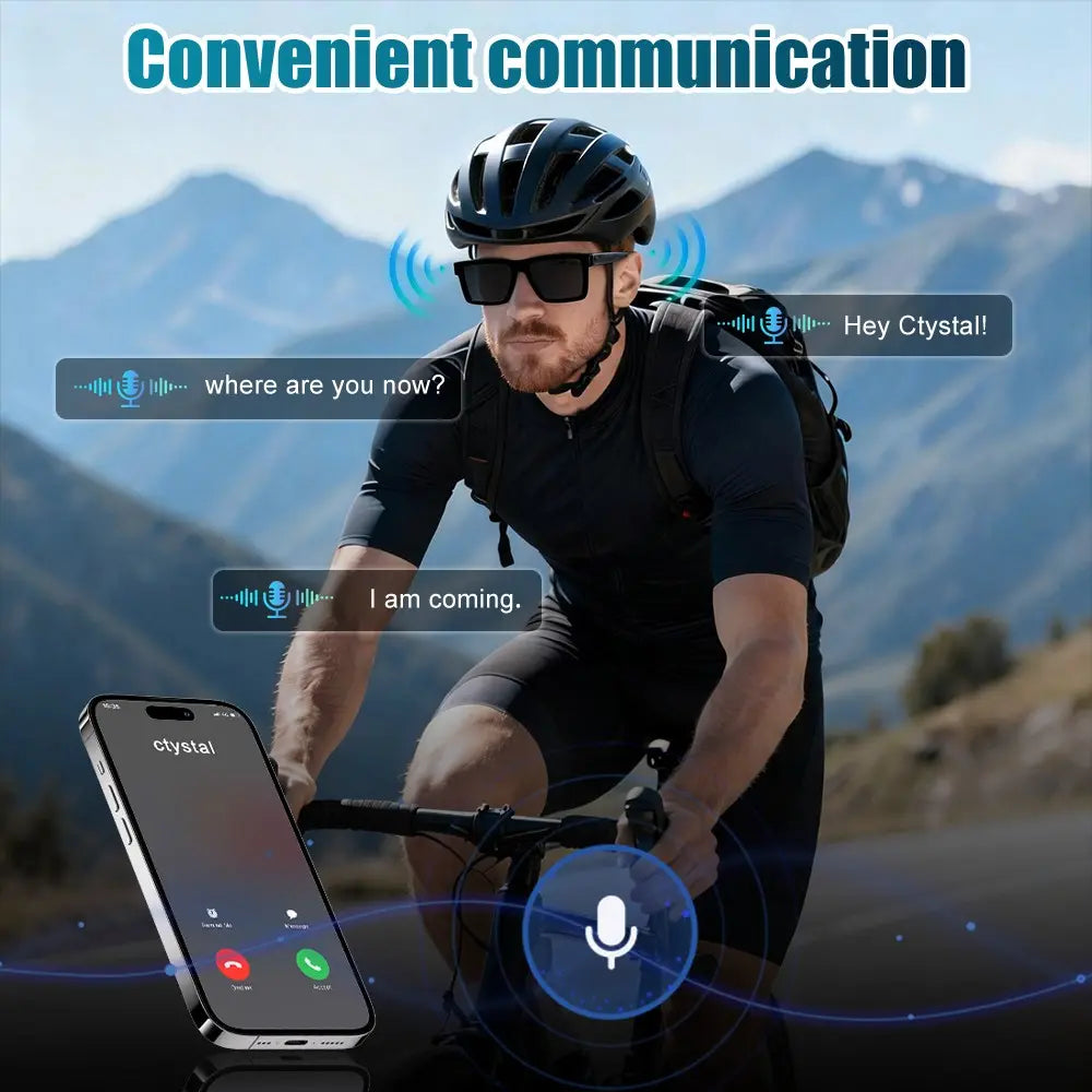 Smart Glasses, Wireless Bluetooth Sunglasses with Open-Ear Audio, Voice Assistant &Touch Control, Hands-Free Calling, UV Protection for Running Driving Work, Wearable Tech Gift for Men Women, Multifunctional Rectangular Smart Glasses