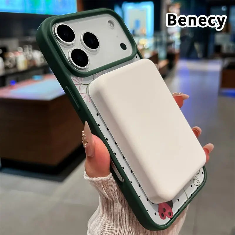 Clear Phone Case for Iphone 17 16 Pro Max plus 15 14 13 12 11 Air E Ladybug Floral Dots Pattern Magnetic Sunction Acrylic Back Full Body Protective Cover Protection Wireless Shockproof Transparent Silicone Casing