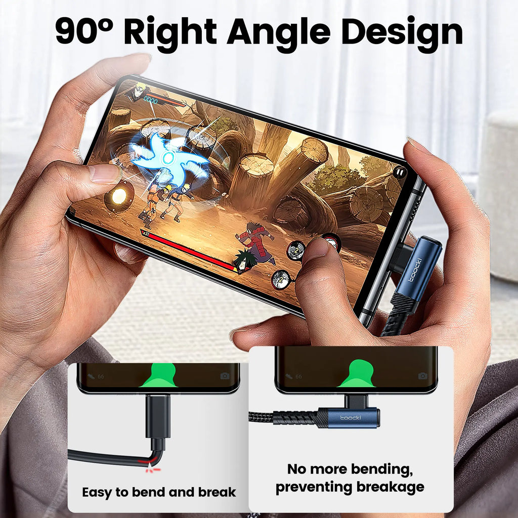 Toocki 15FT 60W USB C to USB C Right Angle Fast Charging Cable for Apple Iphone 15, Samsung Galaxy S24 S23 S22 A15, Ipad Pro/Air, Pixel 5/4 XL, One-Plus 8T, PS5