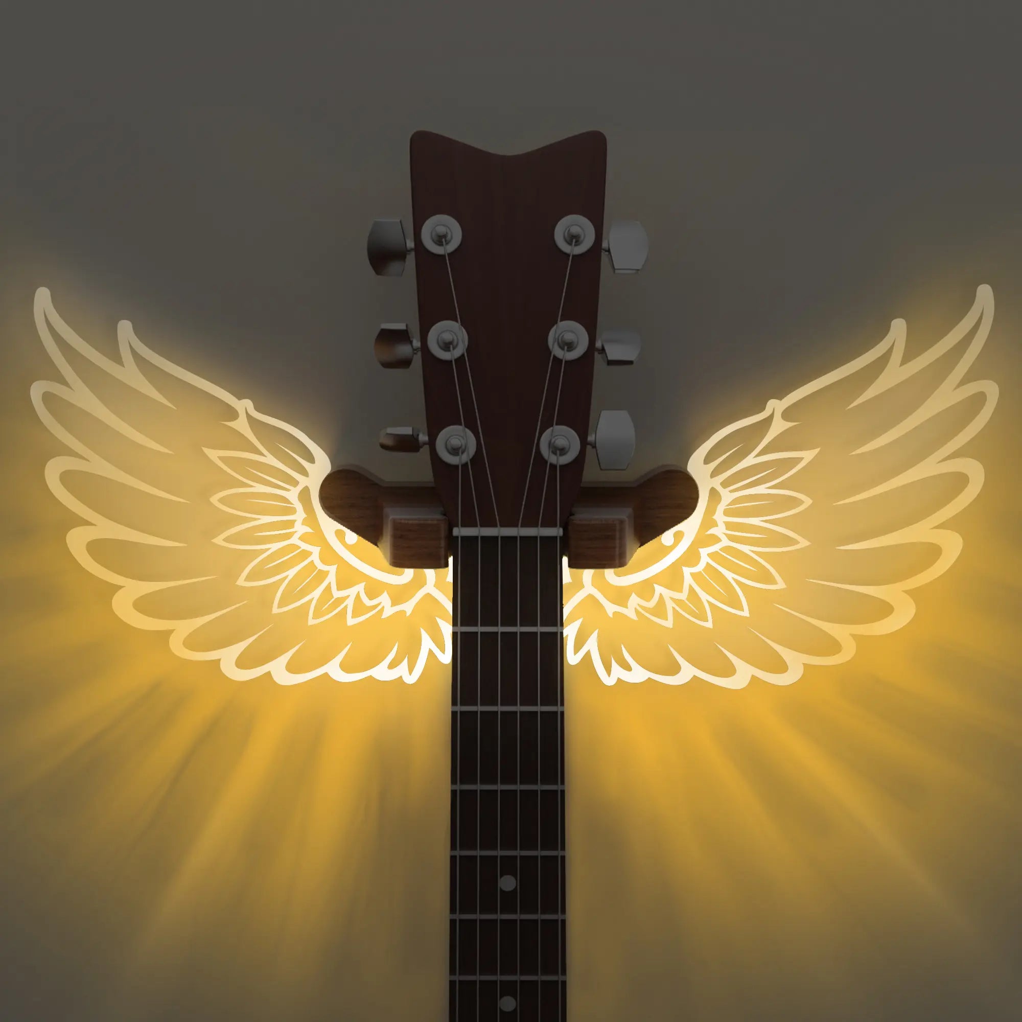 Luminous Angel Wings Guitar Hanger,Led Guitar Wall Mount Stand, Wooden Acrylic Guitar Holder Shelf, Wall Mount for Acoustic Electric Bass Ukulele, Room Decor, Gift for Music Lovers, Birthday Christmas Gift Lighting
