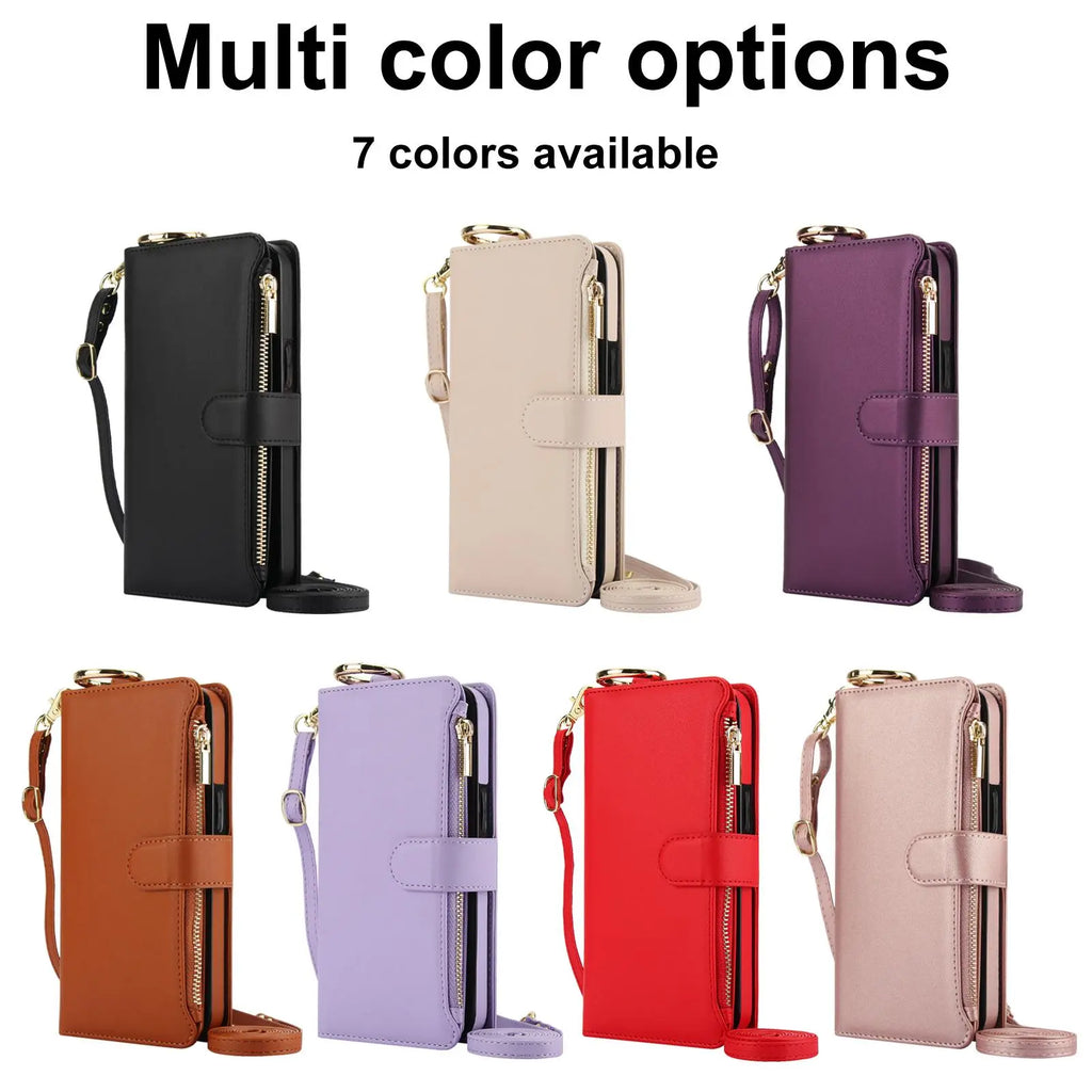 Crossbody Card Bag, Crossbody Phone Strap, Cell Phone Accessories, Multi Functional Wallet Flip Zipper with Hanging Rope Phone Case Suitable for Apple Iphone 17 Pro Max 17 Air 16 15 Pro Max 14 plus 13 Pro Multi Card Position Protective Cover for Women