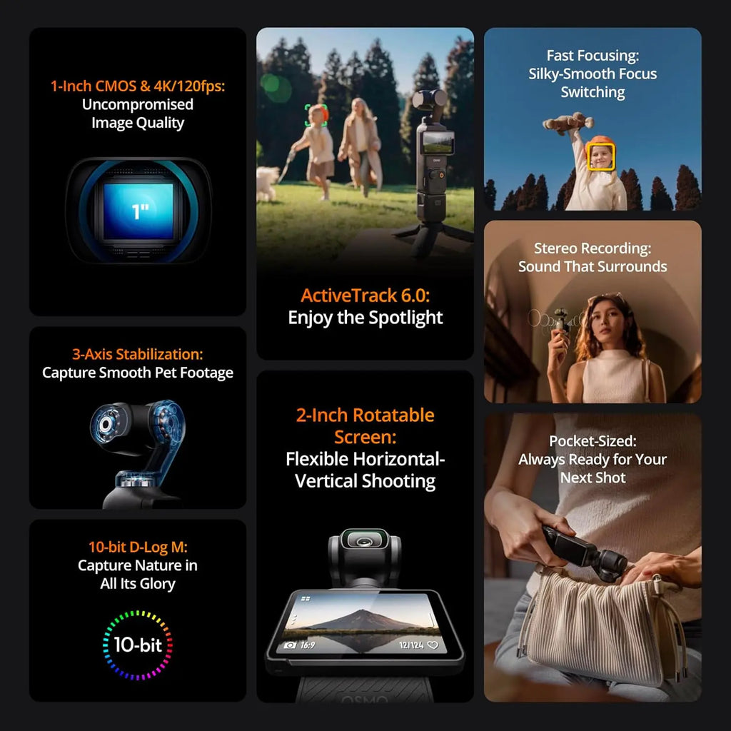DJI Osmo Pocket 3, Vlogging Cameras with 1'' CMOS & 4K/120Fps Vlog Camera, 3-Axis Stabilization, Fast Focusing, Face/Object Tracking, Digital Vlogging Camera for Youtube