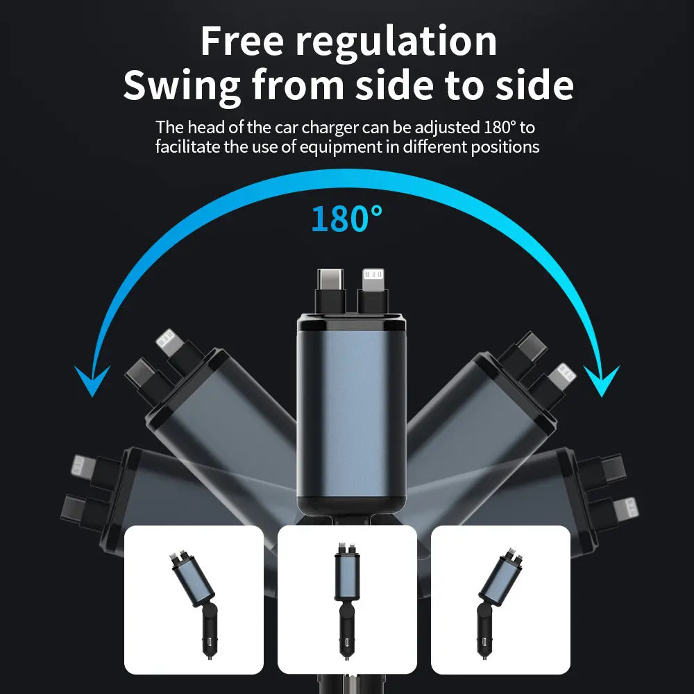 4-In-1 Car Charger, Retractable Automotive Charger, 66W Retractable Car Charger with Star Projector Night Light and LED Decorative Ceiling Light, USB Car Adapter Compatible with Iphone and Samsung, Smart Car Charger GLOBAL PICKS #GLOBAL PICKS