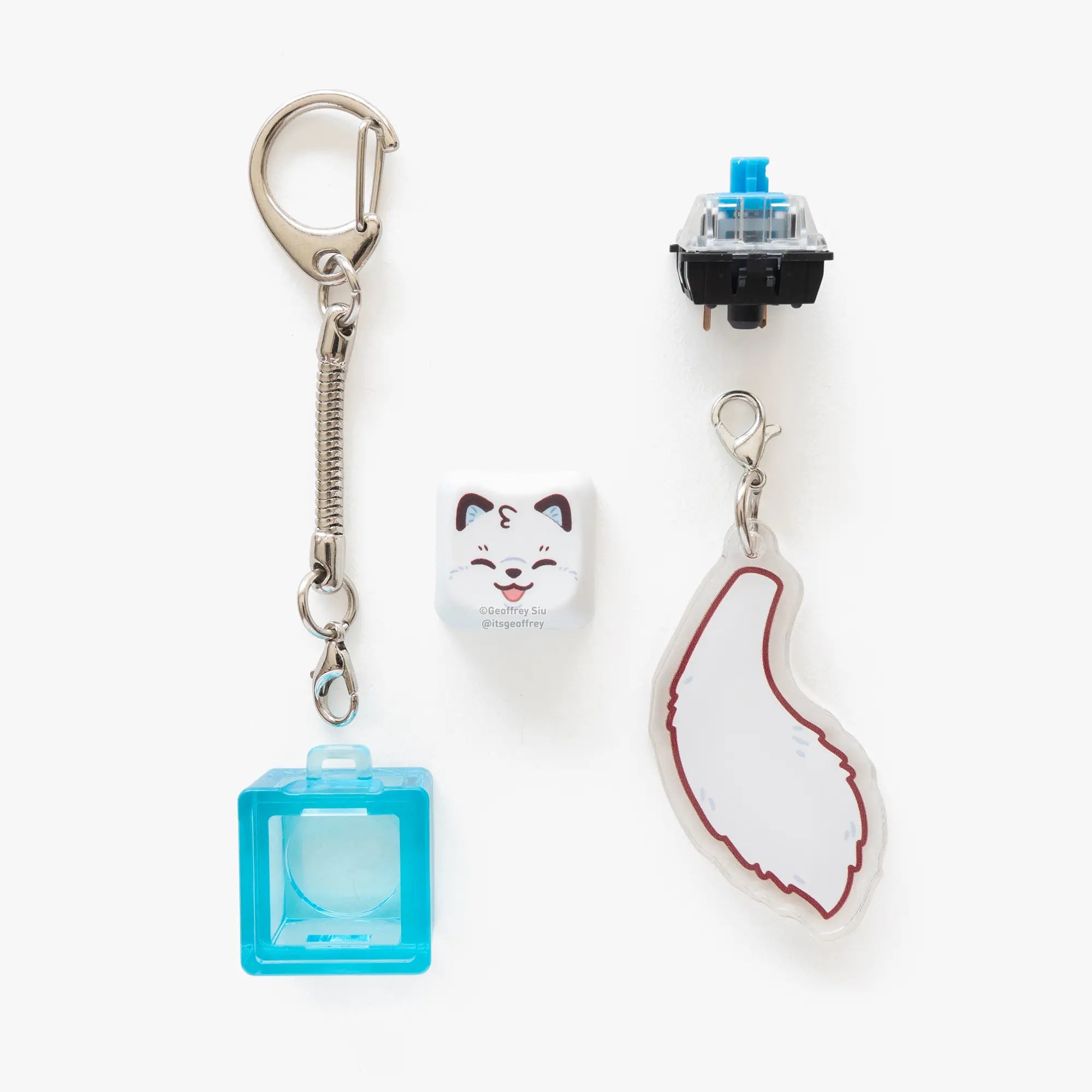 MAO Fox Clicky Keychains - MAO Profile Keycaps with Blue Gateron Switch & Bonus Tail Charm - Customizable Keychains for Keyboard Lovers
