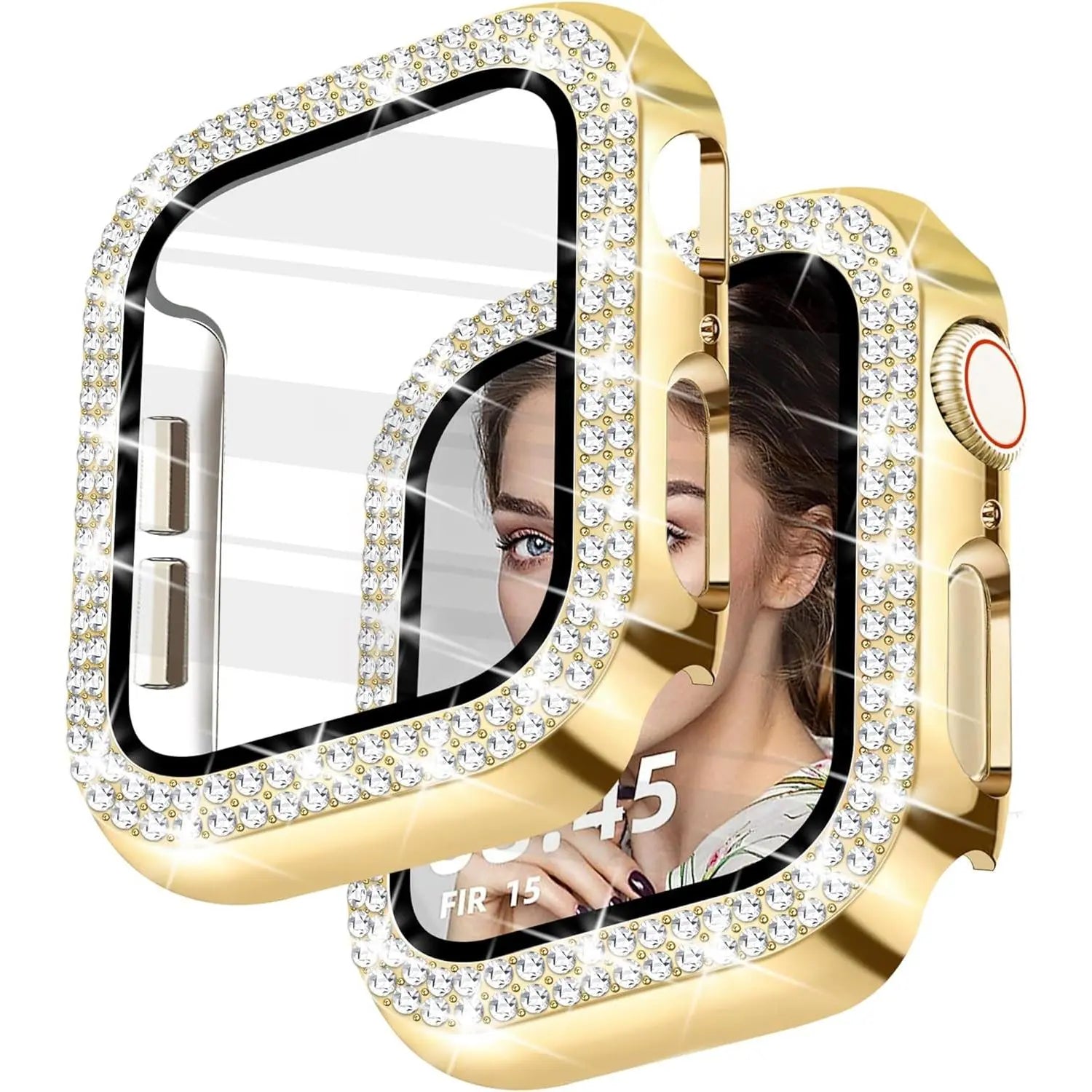 Bling Case with HD Screen Protector Women Compatible with Apple Watch 40Mm Diamond Protective Face Cover PC Frame Protector for Iwatch Series 4/5/6/SE Gold