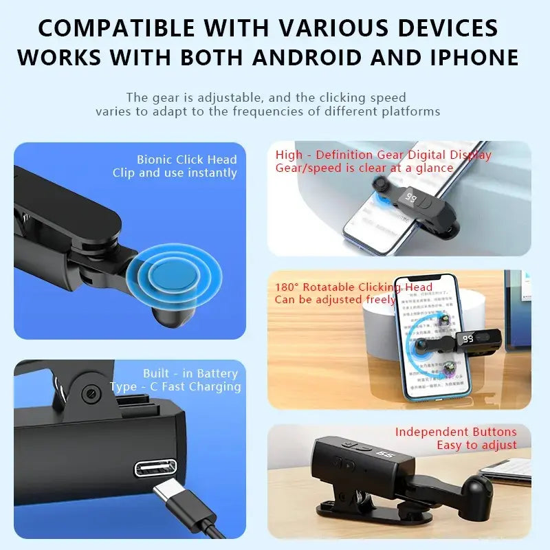 Rechargeable Automatic Mobile Game Trigger (2026 Model) - Built-In Battery, 99 Speed Settings, Smart Trigger for Gaming & Shopping Rewards, Black Smartphone Gaming Tech Accessory