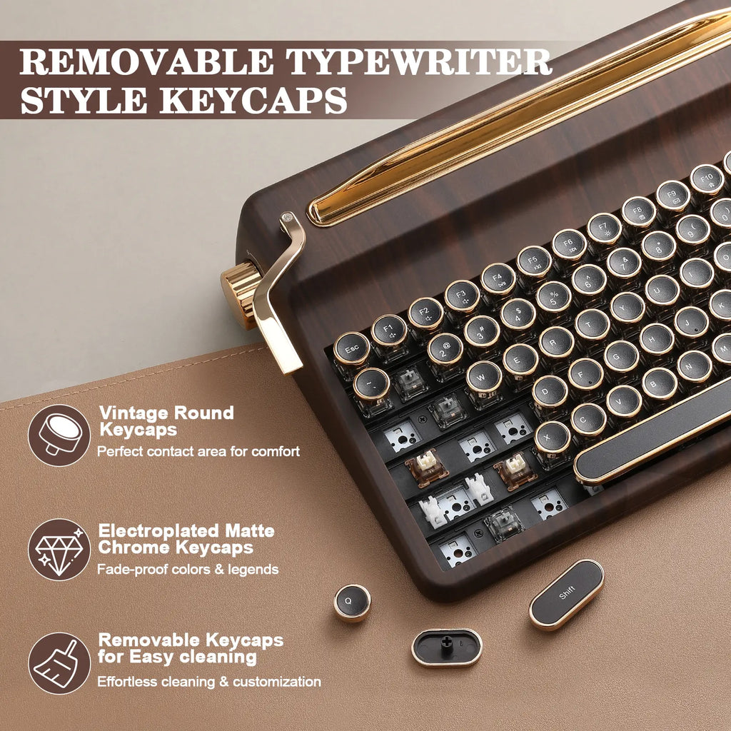 YUNZII QL75 Wireless Typewriter Hot Swap Retro Mechanical Keyboard, Punk round Keycaps, RGB Backlit QMK/VIA Programmable, Multi-Device Keyboard with 2.4Ghz/Type-C/Bt5.0