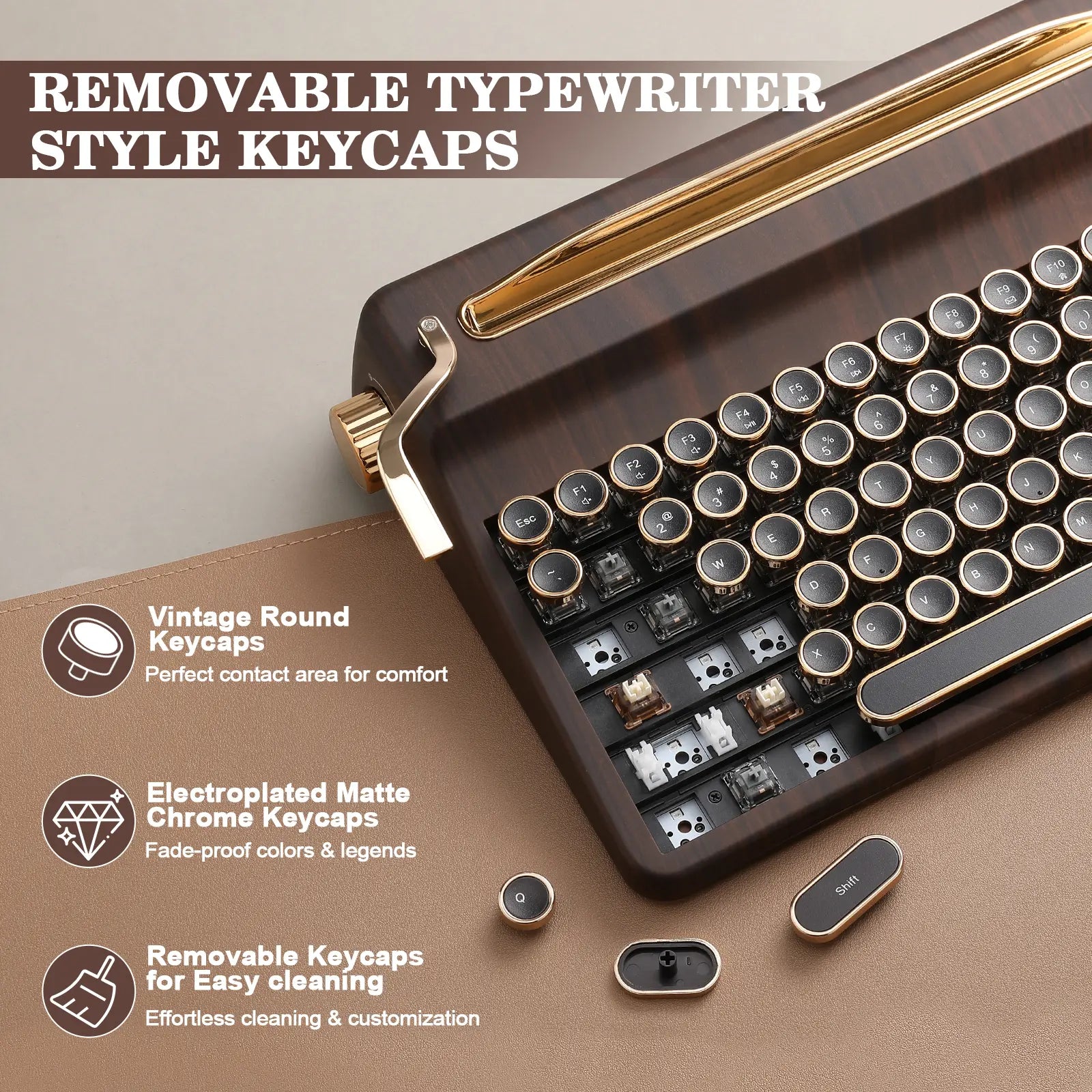 YUNZII QL75 Wireless Typewriter Hot Swap Retro Mechanical Keyboard, Punk round Keycaps, RGB Backlit QMK/VIA Programmable, Multi-Device Keyboard with 2.4Ghz/Type-C/Bt5.0