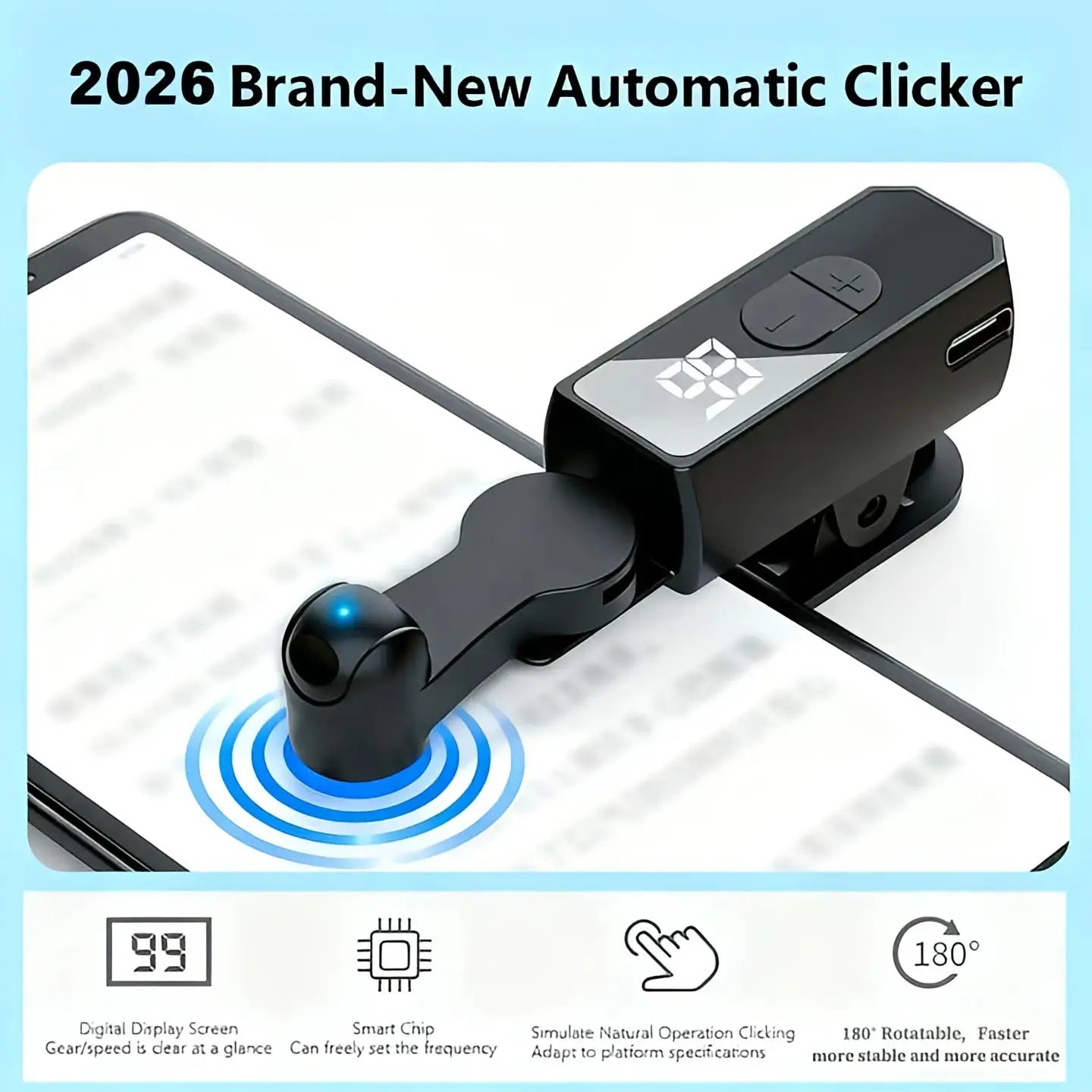 Rechargeable Automatic Mobile Game Trigger (2026 Model) - Built-In Battery, 99 Speed Settings, Smart Trigger for Gaming & Shopping Rewards, Black Smartphone Gaming Tech Accessory