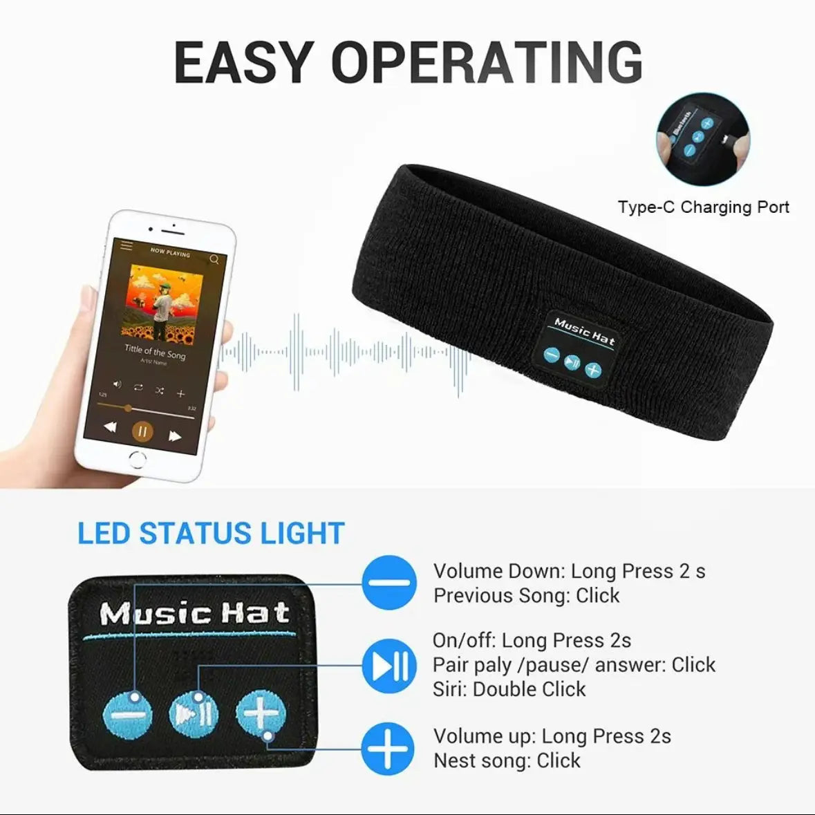 Sports Bluetooth Headband, Sleep Headphones Headband, -Sweat Absorbent & Breathable-Washable -Bluetooth One Click Link for Fitness and Exercise