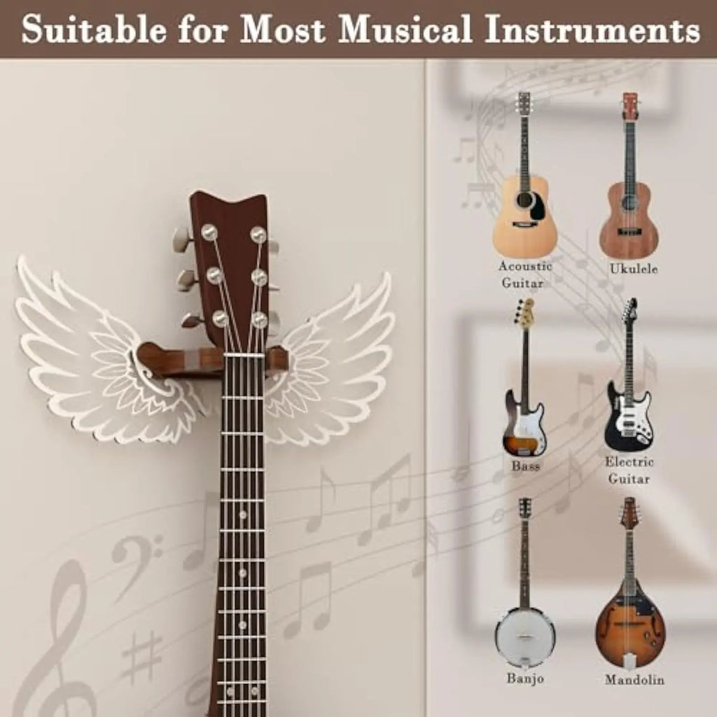 Luminous Angel Wings Guitar Hanger,Led Guitar Wall Mount Stand, Wooden Acrylic Guitar Holder Shelf, Wall Mount for Acoustic Electric Bass Ukulele, Room Decor, Gift for Music Lovers, Birthday Christmas Gift Lighting