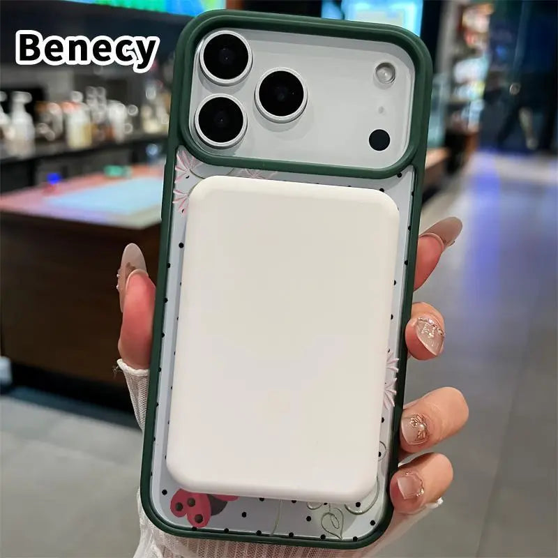 Clear Phone Case for Iphone 17 16 Pro Max plus 15 14 13 12 11 Air E Ladybug Floral Dots Pattern Magnetic Sunction Acrylic Back Full Body Protective Cover Protection Wireless Shockproof Transparent Silicone Casing
