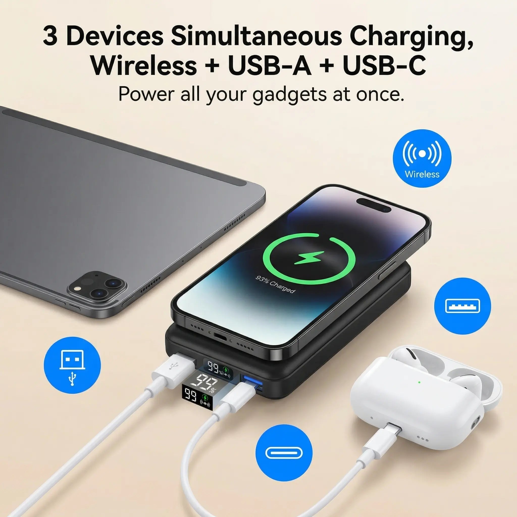 Podoru 10000Mah Magnetic Power Bank for Magsafe, 15W Wireless Portable Charger with LED Display, 20W PD USB-C Fast Charging, Battery Pack for Iphone 17/16/15/14/13/12 Series