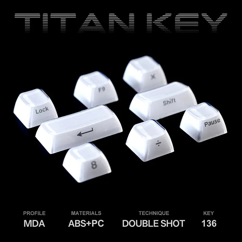 TITANNATION Crystal Jelly Translucent MDA Profile 136-Key Side Carving Keycap Set（Only Keycap, Not Include a Keyboard）