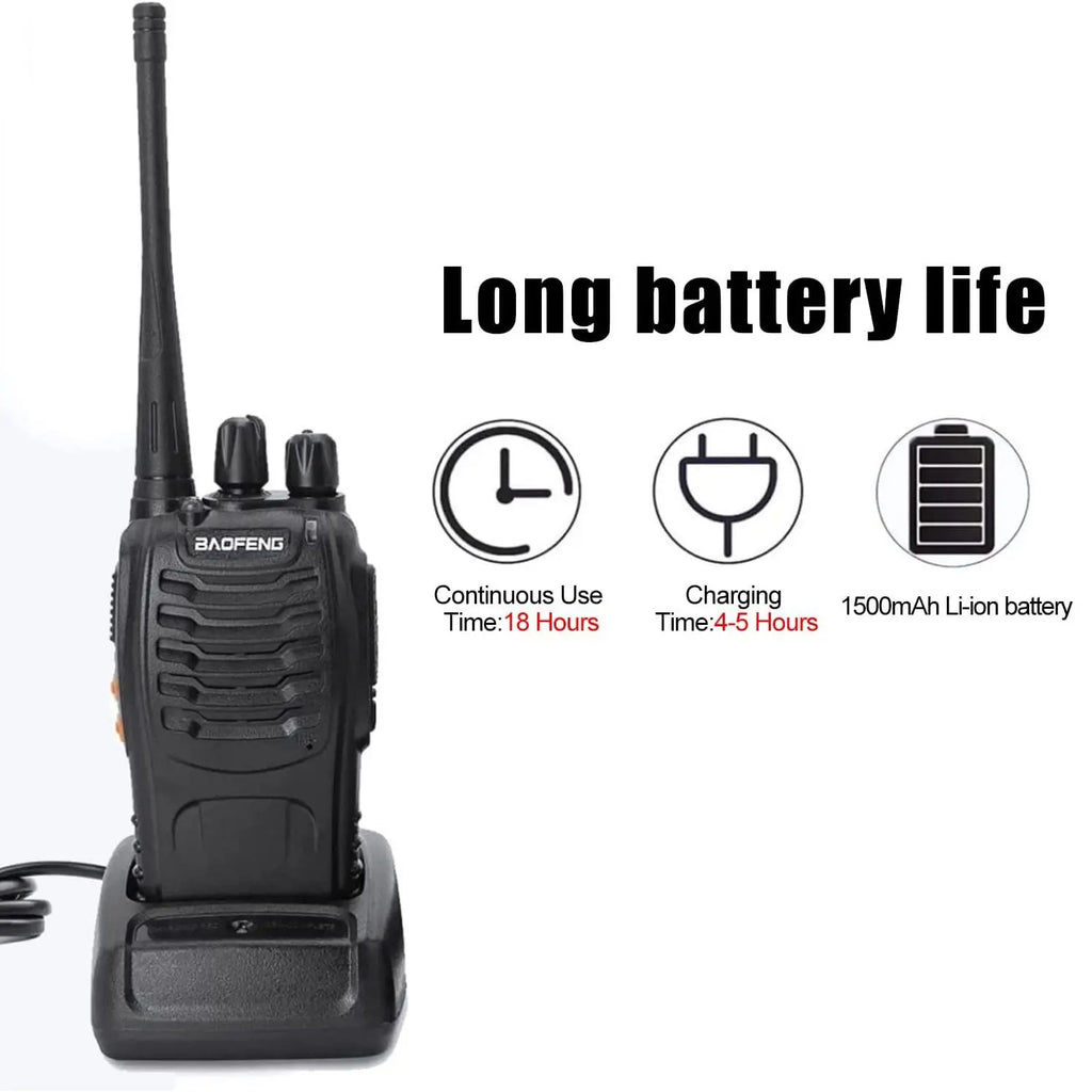 Baofeng 888S Wireless Walkie Talkie, Rechargeable Long Range Walkie Talkie with Earpieces, Professional Radio Handheld Two Way Radio with Li-Ion Battery & Charger Included