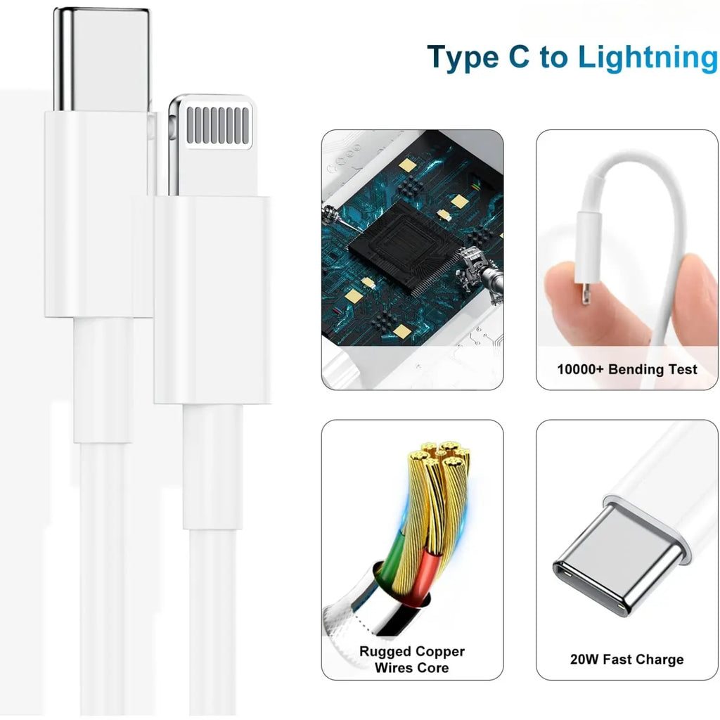 5 Pack 6FT USB C to Lightning Cable, [ Mfi Certified]For Iphone Charger Fast Charging Cord for Iphone 14/13/12/11/X/8/7/Plus, Ipad, Airpods - White
