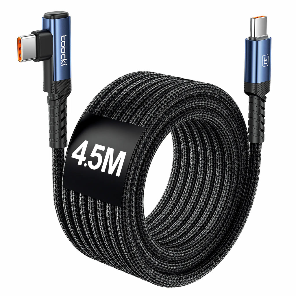 Toocki 15FT 60W USB C to USB C Right Angle Fast Charging Cable for Apple Iphone 15, Samsung Galaxy S24 S23 S22 A15, Ipad Pro/Air, Pixel 5/4 XL, One-Plus 8T, PS5