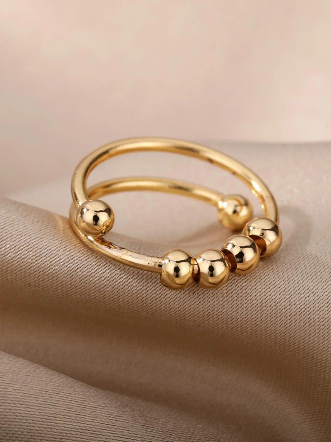 Vintage Fashion Double Spiral Anxiety Ring, round Beaded Design Cuff Promise Ring as Gift, Unisex New Trendy Ring Jewelry