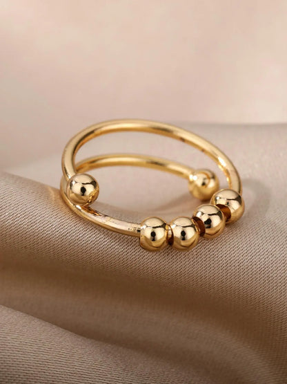 Vintage Fashion Double Spiral Anxiety Ring, round Beaded Design Cuff Promise Ring as Gift, Unisex New Trendy Ring Jewelry