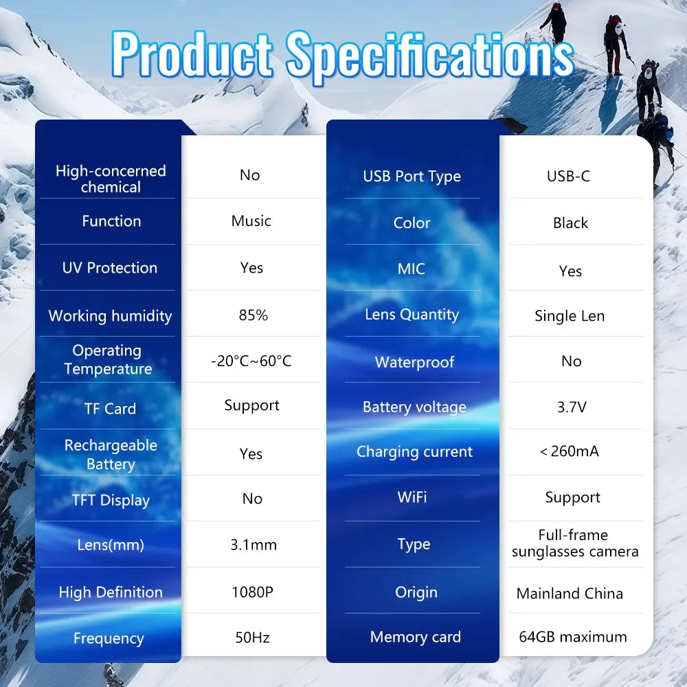 1080P Smart Camera Sunglasses, Wifi Video Recording Glasses, Smart Wireless Glasses, Multifunctional Smart Glasses, Long Battery , UV Protection Lens, Hands-Free Wearable Eyewear for Cycling, Running, Skiing and Travel