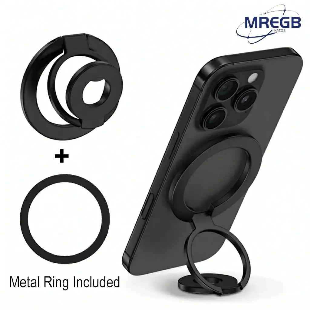 MREGB Magsafe Magnetic Ring Holder Cellphone Stand - N52 Strong Magnet, 360° Adjustable Dual-Axis, 3-Fold Metal Socket, Phone Accessories for Iphone 15/14/13/12 Pro Max, Samsung Smartphones, Mobile Magnetic Mount