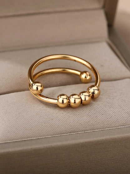 Vintage Fashion Double Spiral Anxiety Ring, round Beaded Design Cuff Promise Ring as Gift, Unisex New Trendy Ring Jewelry