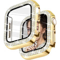 Bling Case with HD Screen Protector Women Compatible with Apple Watch 40Mm Diamond Protective Face Cover PC Frame Protector for Iwatch Series 4/5/6/SE Gold