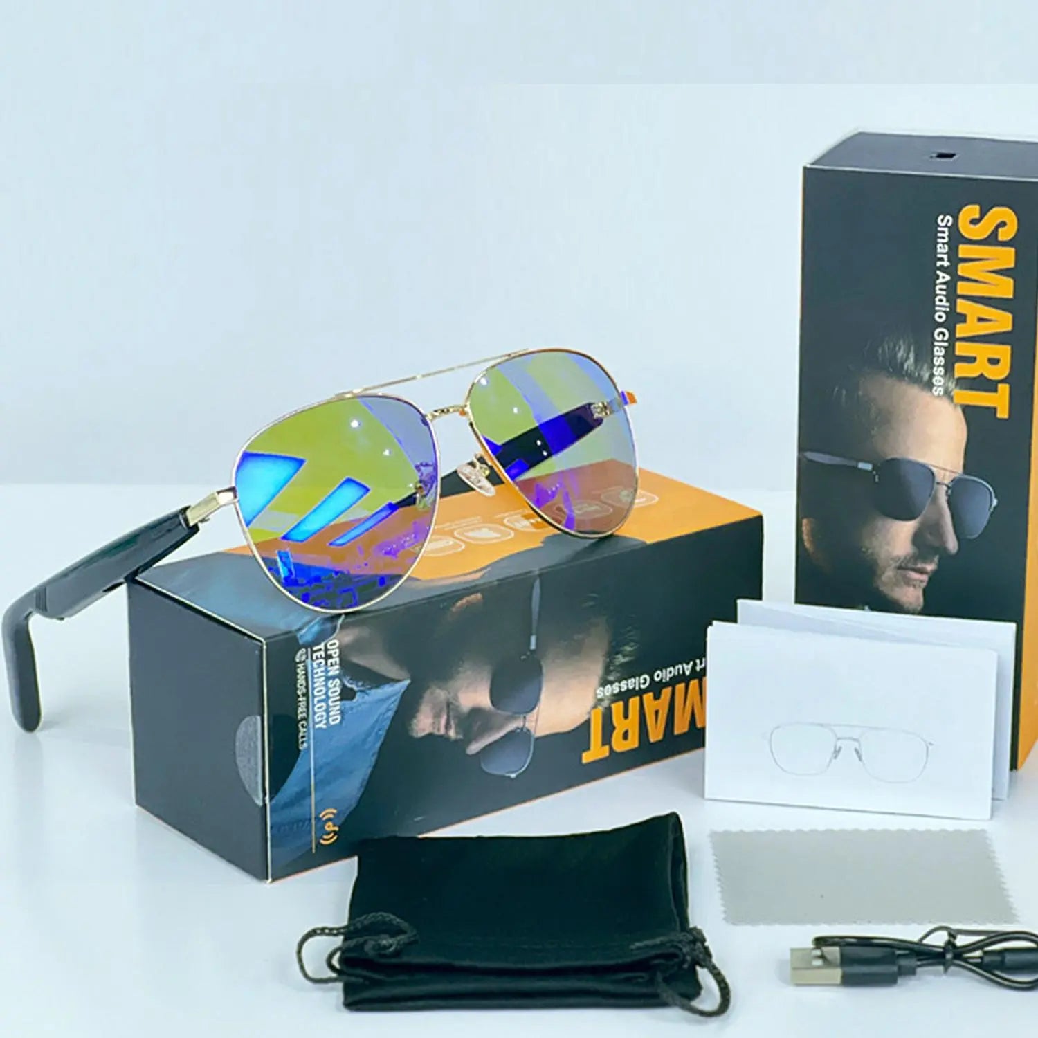 Multifunctional Smart Glasses, Touch Control Smart Sunglasses, Fashionable Bluetooth-Compatible Smart Glasses, Gift for Men & Women, Wearable, Wireless Smart Glasses, Wearable Tech Glasses