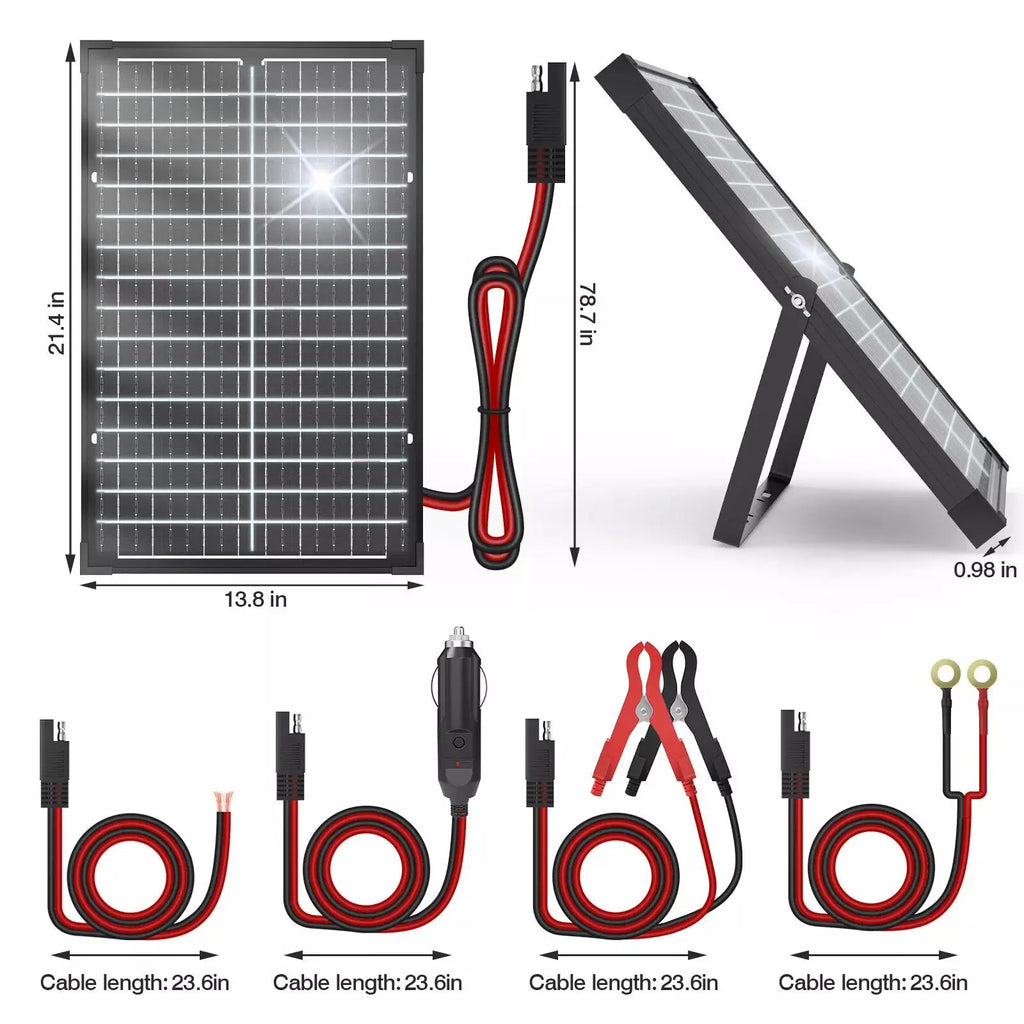 30W Dual-Sided Solar Panel Kit , Monocrystalline Solar Panel Trickle Charger, Suitable for Cars, Rvs, Boats, and Off-Grid Battery Charging, Includes Controller and Adjustable Mounting Brackets, Snow and Wind Resistant Design, Dealsforyoudays