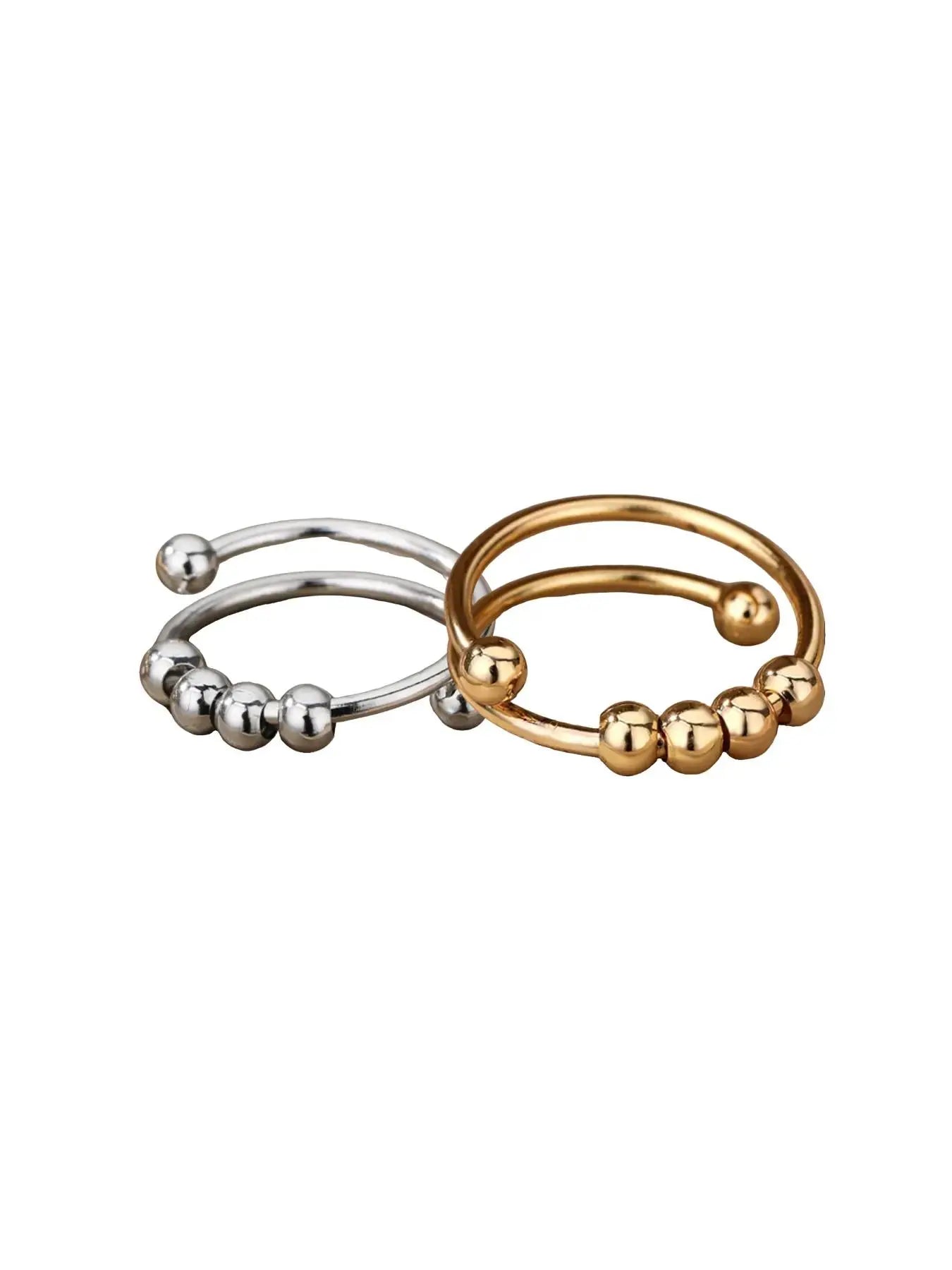 Vintage Fashion Double Spiral Anxiety Ring, round Beaded Design Cuff Promise Ring as Gift, Unisex New Trendy Ring Jewelry