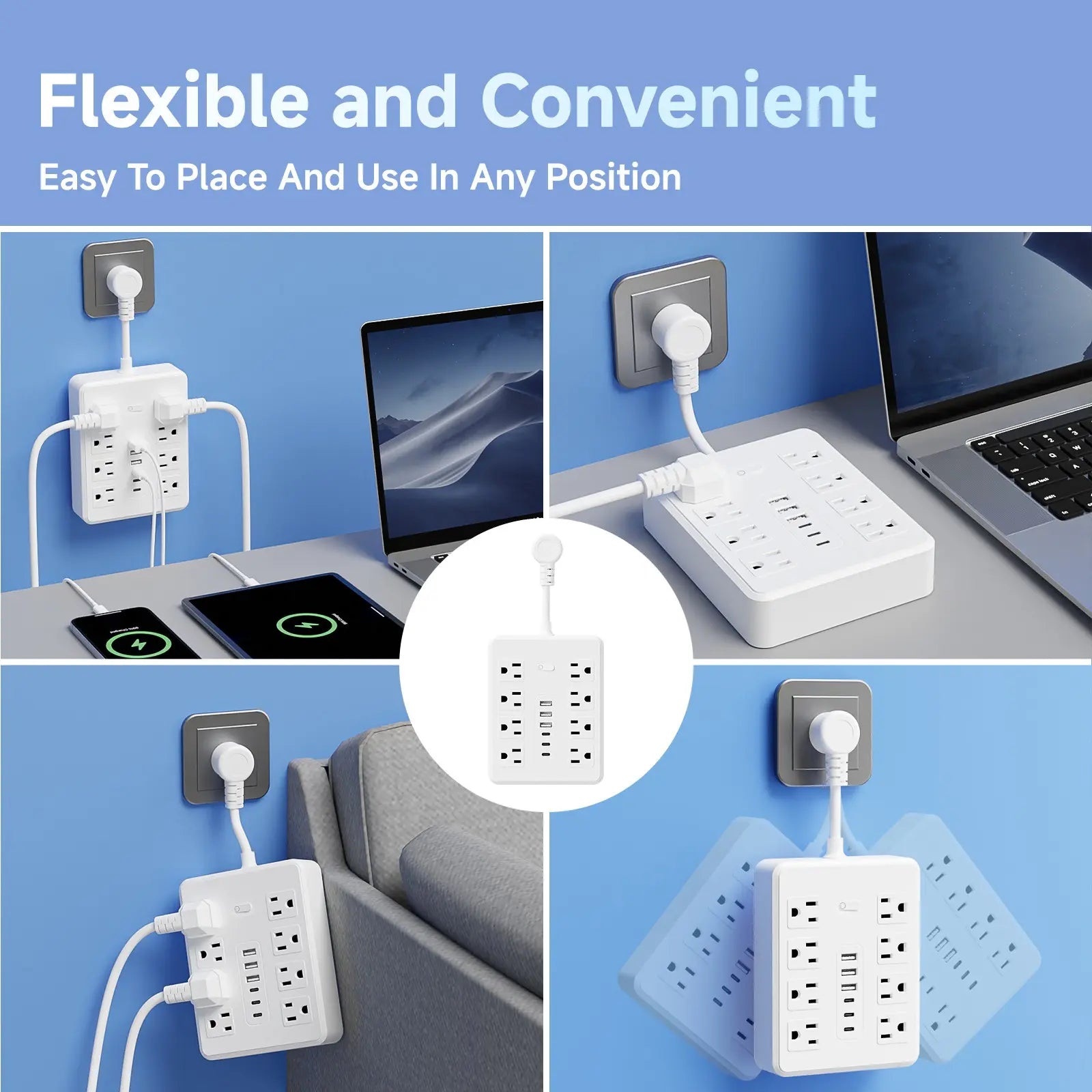14-In-1 Multifunctional Power Strip with Switch & Surge Protection, Surge Protector Power Strips, Surge Protector Outlets with 8AC Outlets & 3 USB & 3 Type-C Ports Travel Charger Power Socket Extender Multiple Sockets