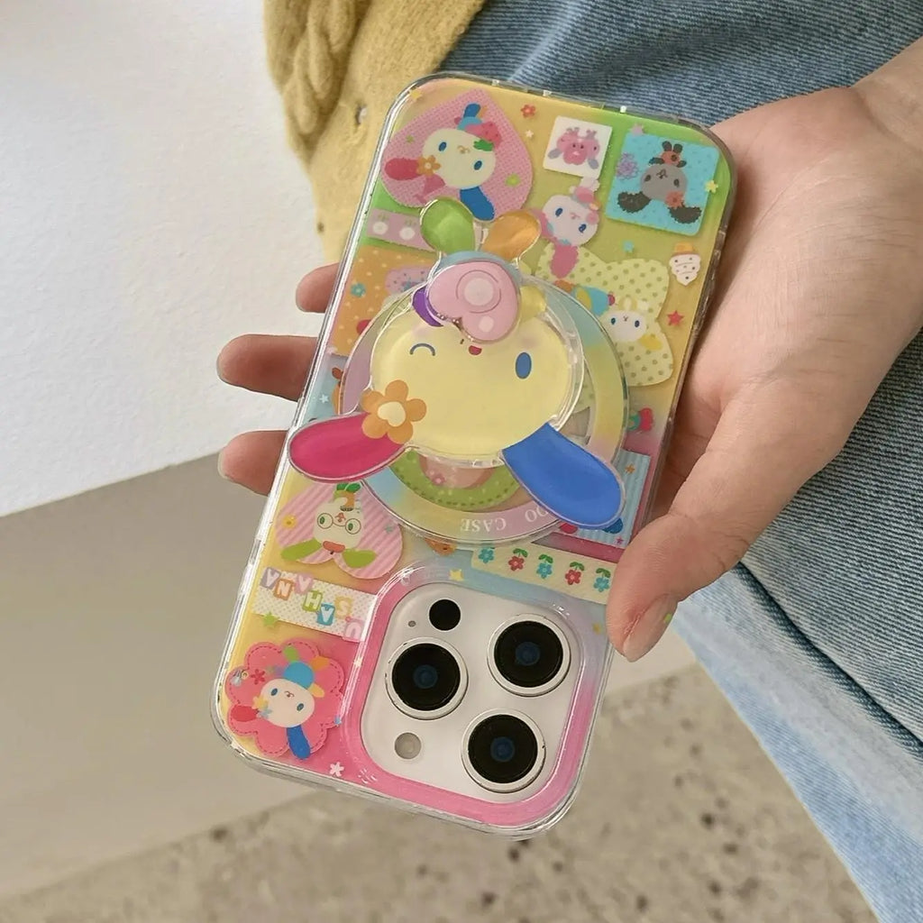 Magnetic Dual-Layer Heart Rainbow Rabbit Protective Smartphone Case Cover for Apple Iphone 17 Pro Max, Fashionable Women'S Simple Design, No Wooden Material