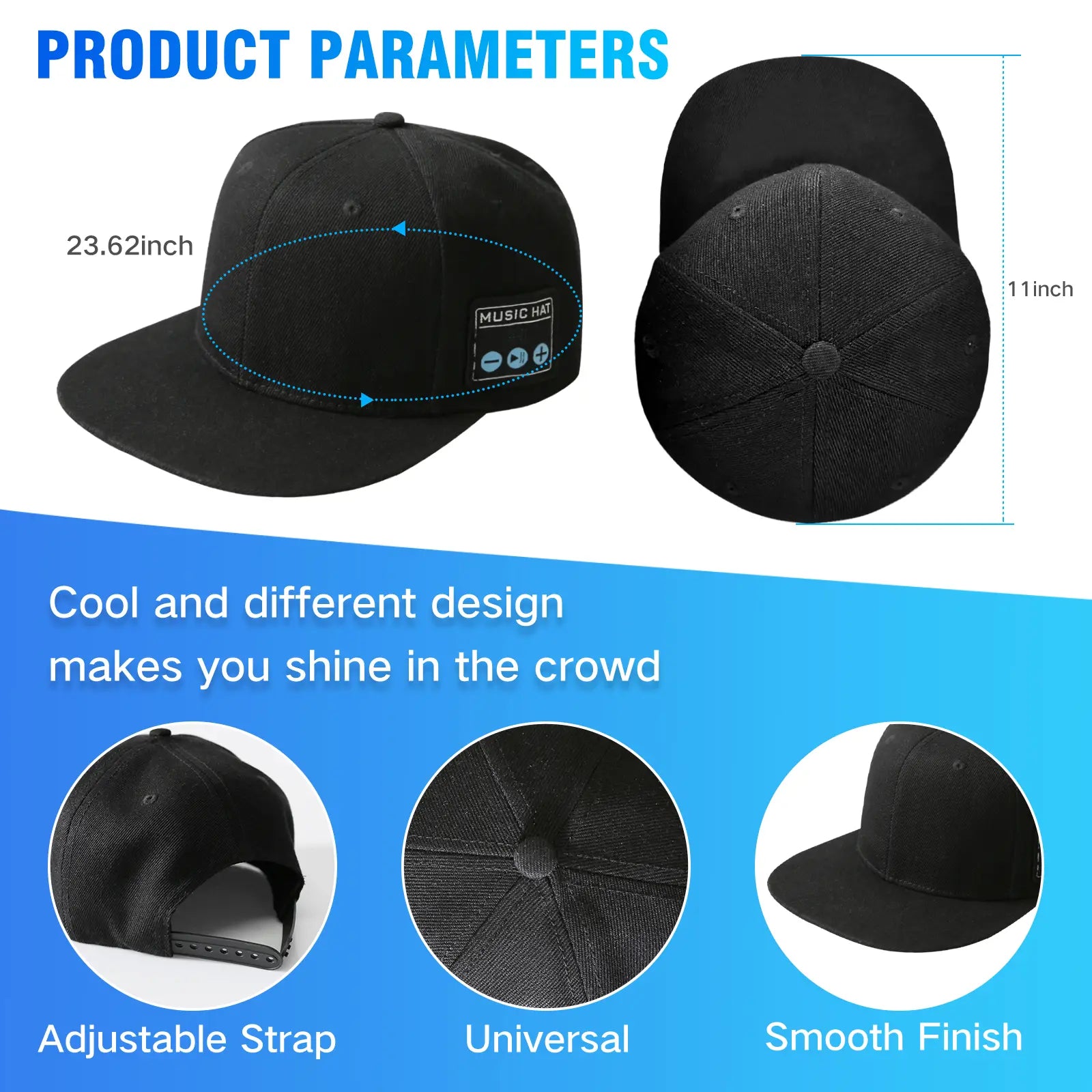 Touch Two Music Hat with Enhanced Bluetooth 5.0 HD Sound Technology for Commuting Sports Home All Hold Cycling Baseball Cap Solar Sun Protection Versatile Commute Comfortable Design